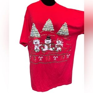 College Ware USA Vintage 90s Red Holiday Festive Christmas Novelty T Shirt Dress